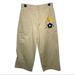 Pooh Disney Beige Wide-Leg culotte cropped Pants Embroidered Pockets size 27